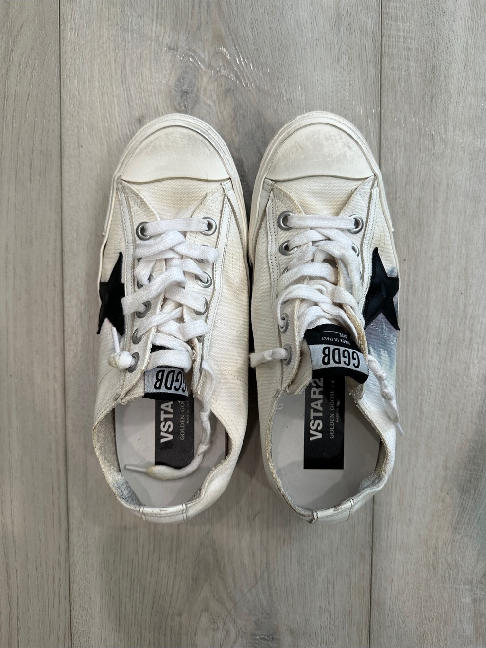 Golden Goose V-Star 2 Canvas Sneakers White Black Star EU 39 US 8.5 Distressed